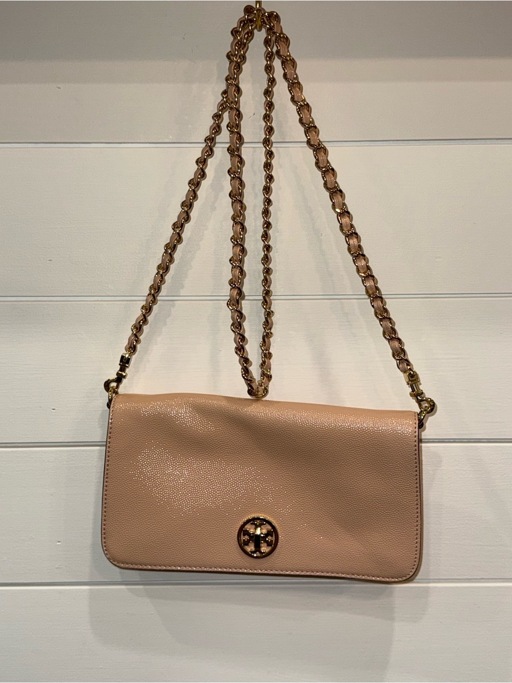 Tory Burch Soft Blush Patent Leather & Gold Chain Crossbody Bag